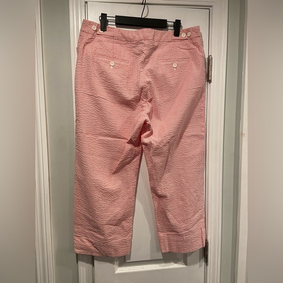 Jones Studio Size 14 Pink White Stripe Seersucker Cotton Stretch Cropped Pants - Picture 6 of 11